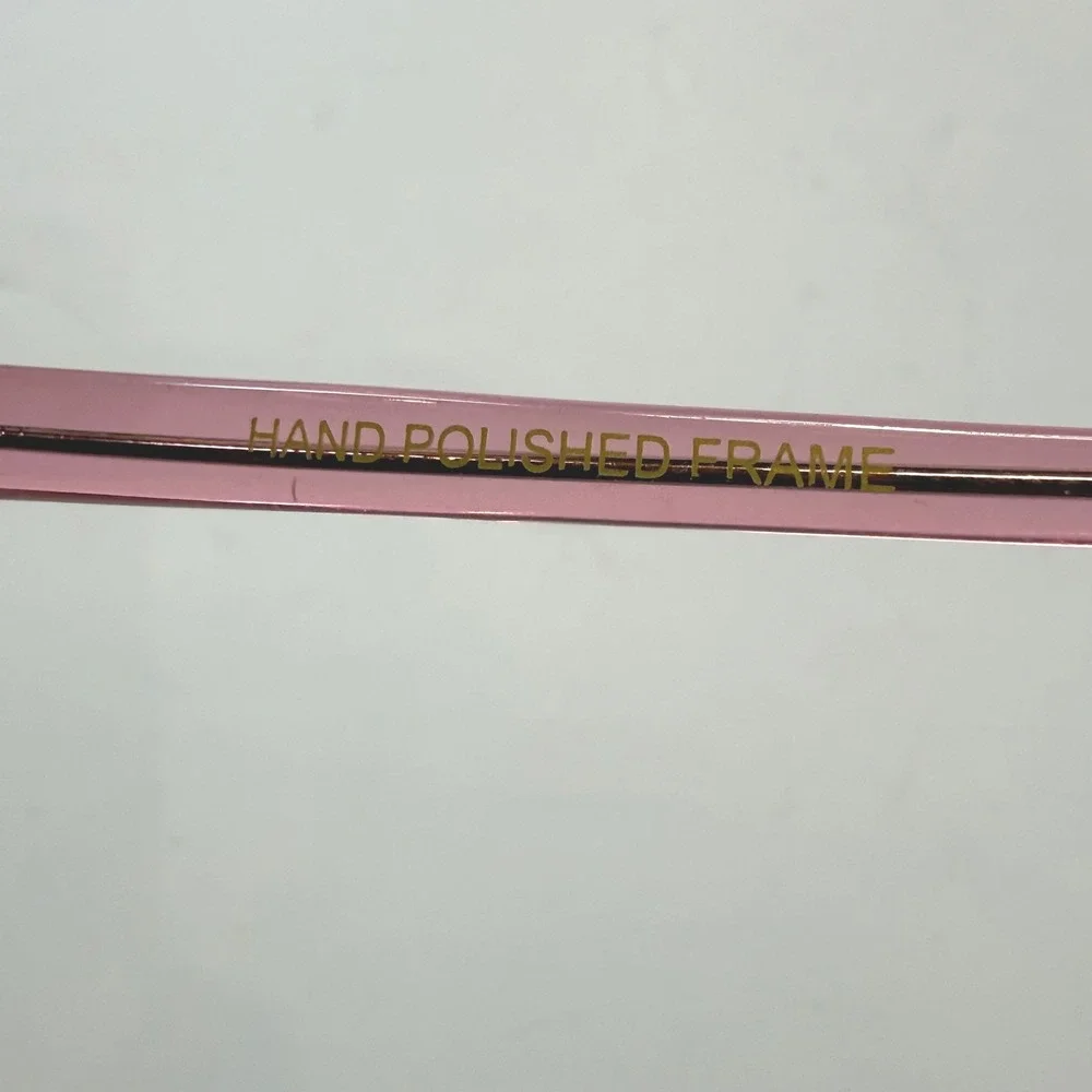 Pink Rimless Cat Eye Sunglasses Rhinestone Bridge Hand Polished Frame Y2K Retro